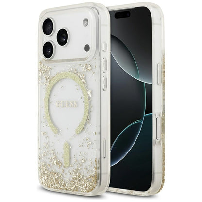 Husa MagSafe za Apple iPhone 17 Pro, Guess, Resin Bottom Glitter, Zlatna