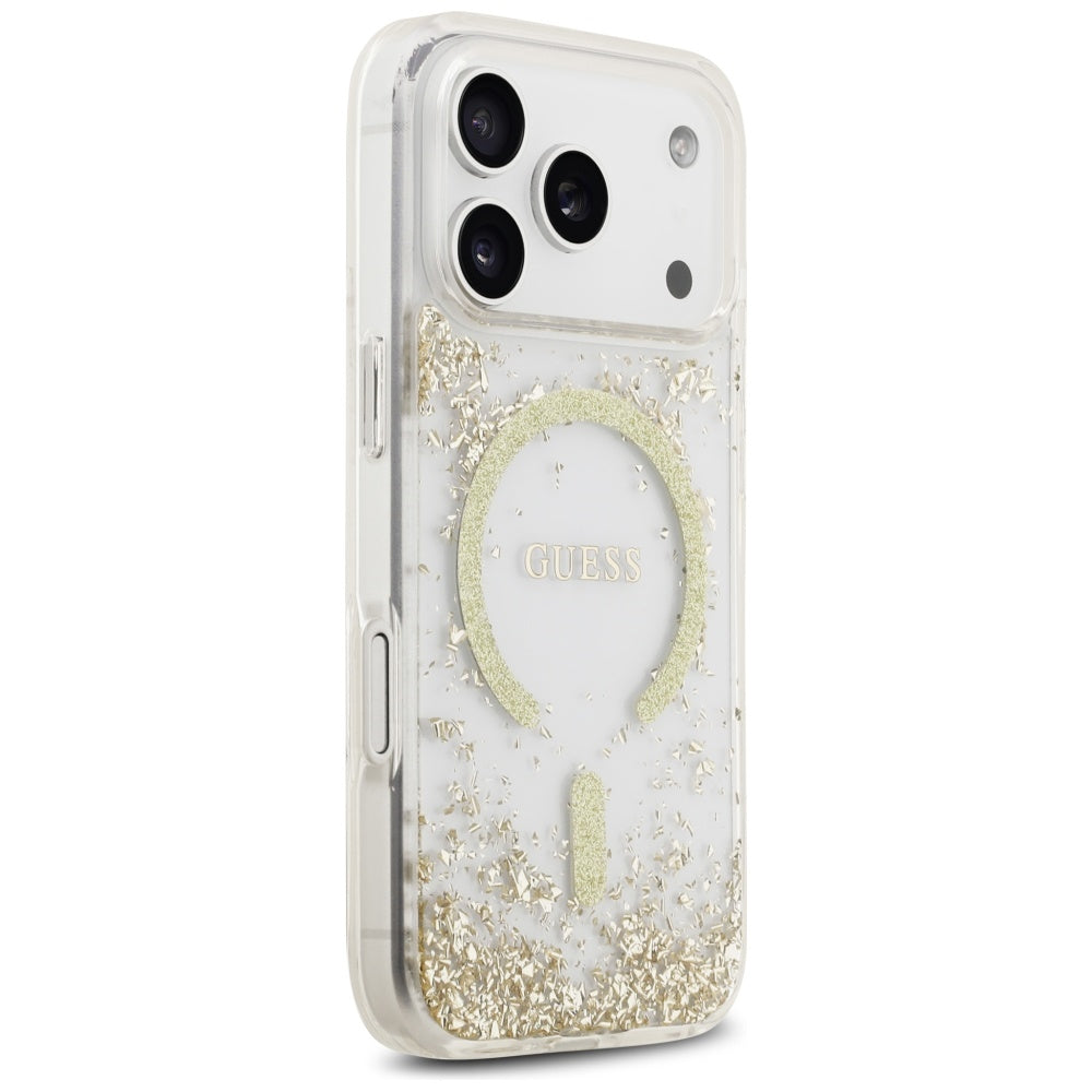 Husa MagSafe za Apple iPhone 17 Pro, Guess, Resin Bottom Glitter, Zlatna