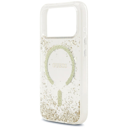 Husa MagSafe za Apple iPhone 17 Pro, Guess, Resin Bottom Glitter, Zlatna
