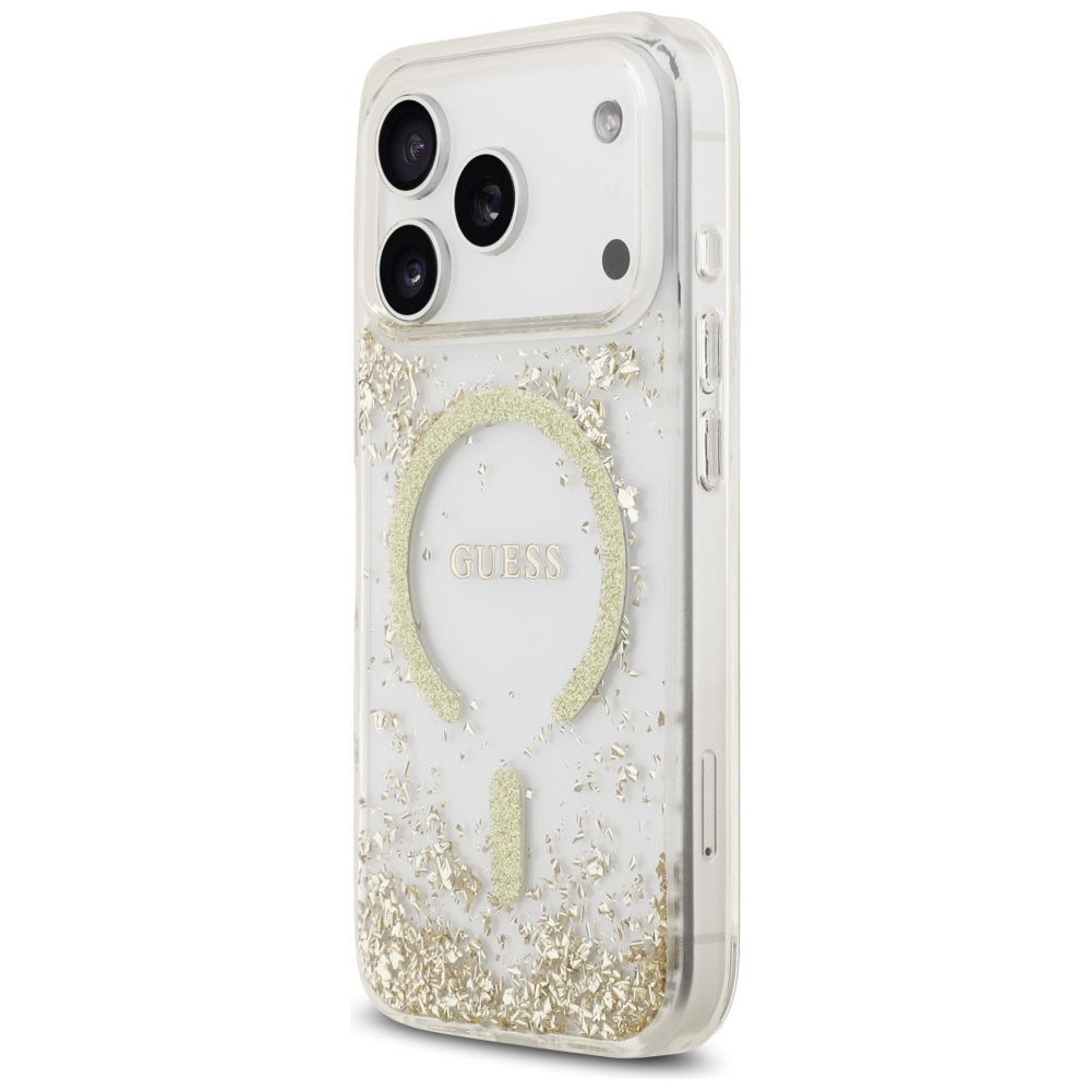 Husa MagSafe za Apple iPhone 17 Pro, Guess, Resin Bottom Glitter, Zlatna