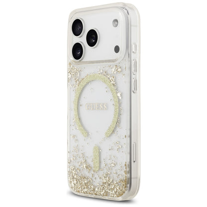 Husa MagSafe za Apple iPhone 17 Pro, Guess, Resin Bottom Glitter, Zlatna