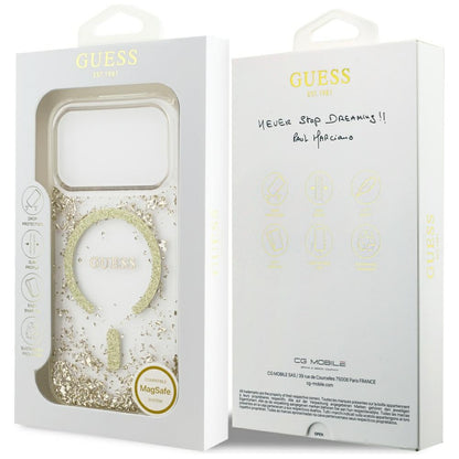 Husa MagSafe za Apple iPhone 17 Pro, Guess, Resin Bottom Glitter, Zlatna