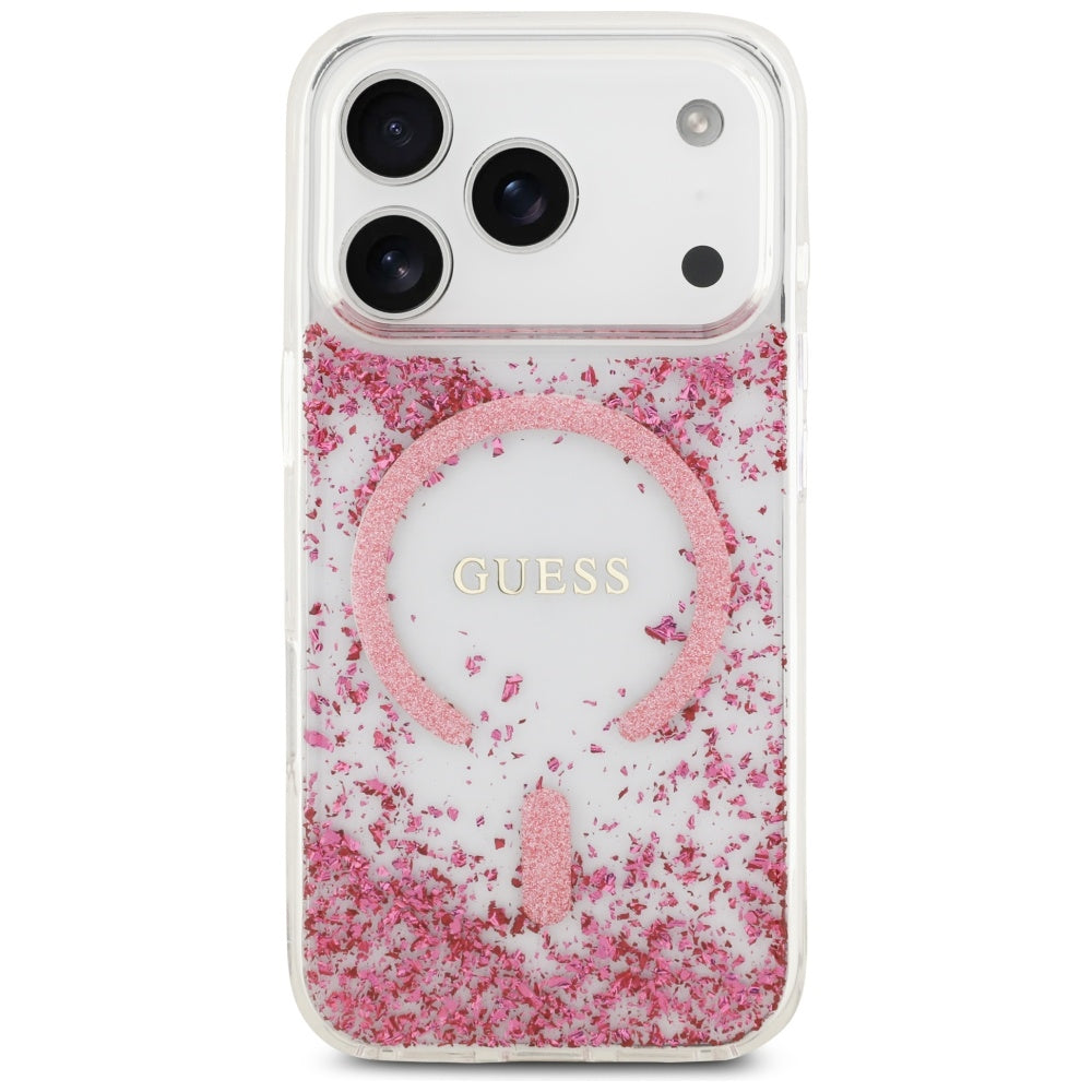 Futrola MagSafe za Apple iPhone 17 Pro, Guess, Resin Bottom Glitter, Roze