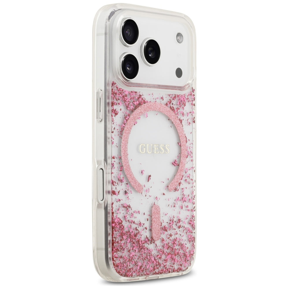 Futrola MagSafe za Apple iPhone 17 Pro, Guess, Resin Bottom Glitter, Roze