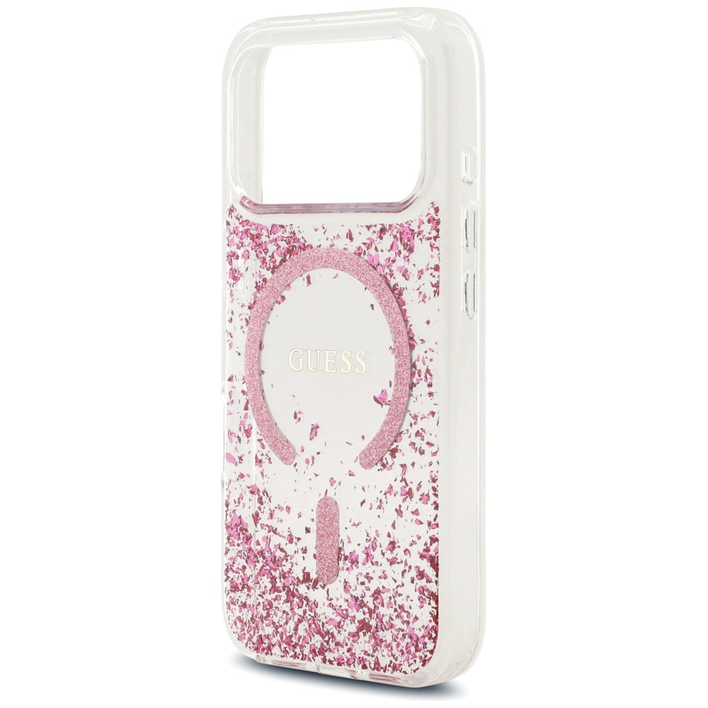 Futrola MagSafe za Apple iPhone 17 Pro, Guess, Resin Bottom Glitter, Roze