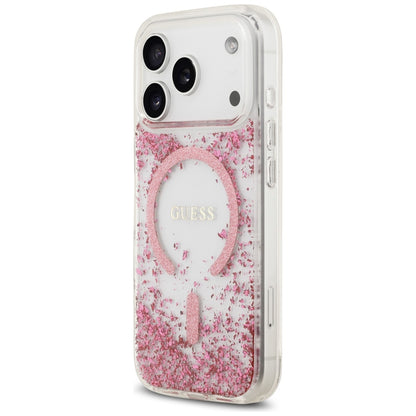 Futrola MagSafe za Apple iPhone 17 Pro, Guess, Resin Bottom Glitter, Roze