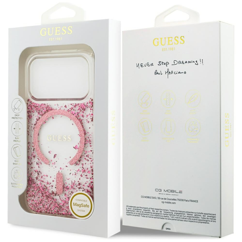 Futrola MagSafe za Apple iPhone 17 Pro, Guess, Resin Bottom Glitter, Roze