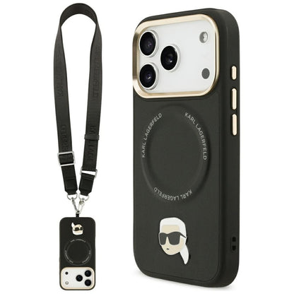 Futrola MagSafe za Apple iPhone 17 Pro, Karl Lagerfeld, Big Strap Karl Metal Logo, Crna
