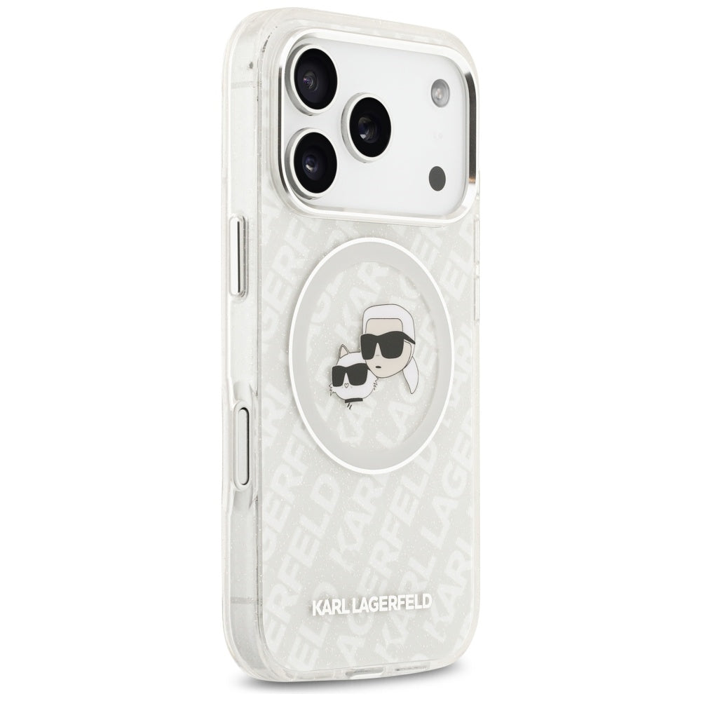 Futrola MagSafe za Apple iPhone 17 Pro, Karl Lagerfeld, Glitter Karl & Choupette Head, Bela
