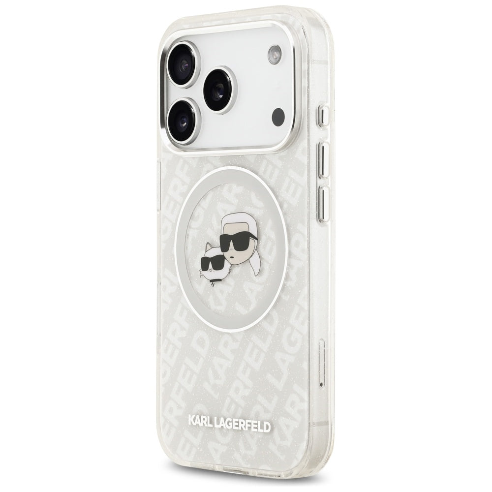 Futrola MagSafe za Apple iPhone 17 Pro, Karl Lagerfeld, Glitter Karl & Choupette Head, Bela