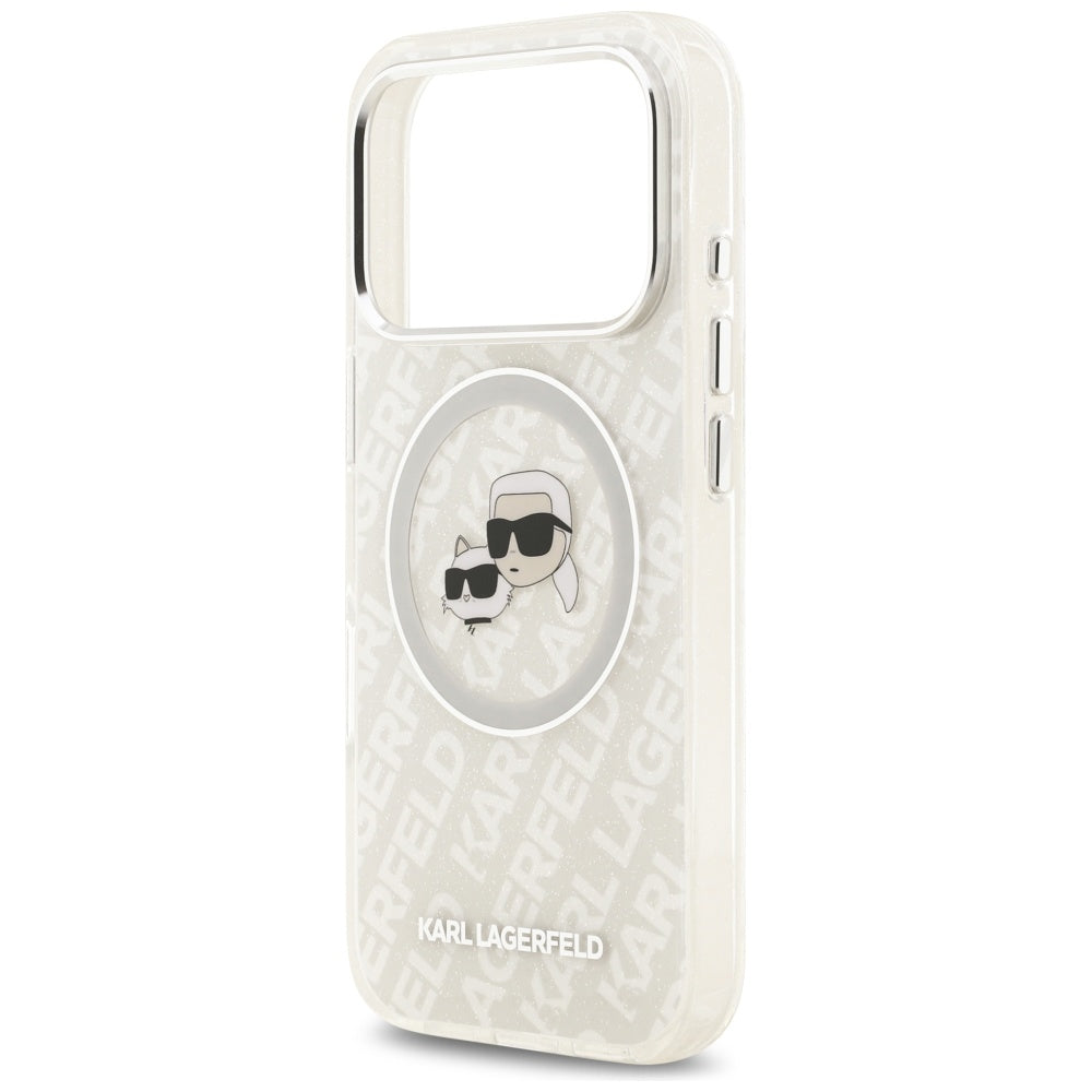 Futrola MagSafe za Apple iPhone 17 Pro, Karl Lagerfeld, Glitter Karl & Choupette Head, Bela