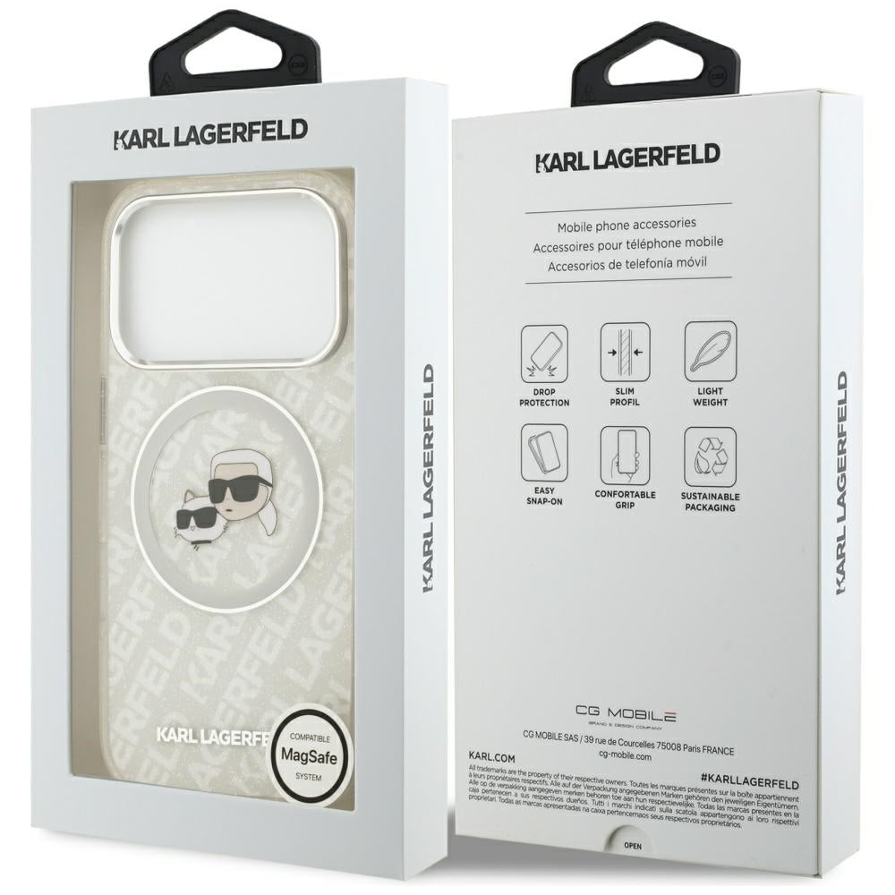 Futrola MagSafe za Apple iPhone 17 Pro, Karl Lagerfeld, Glitter Karl & Choupette Head, Bela