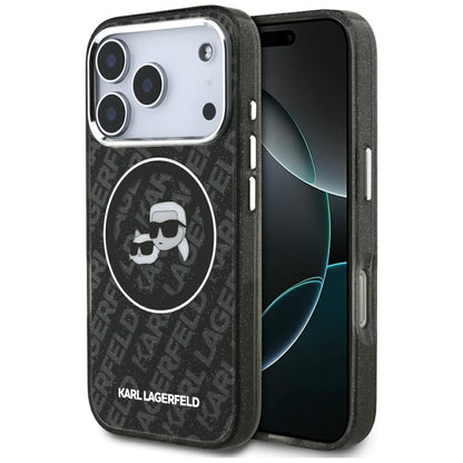 Husa MagSafe za Apple iPhone 17 Pro, Karl Lagerfeld, Glitter Karl & Choupette Head, Crna