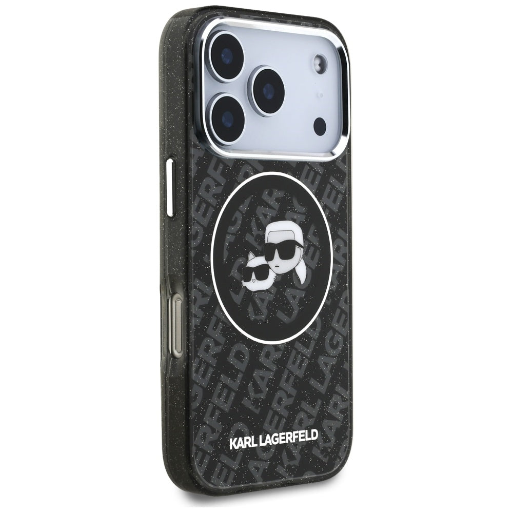 Husa MagSafe za Apple iPhone 17 Pro, Karl Lagerfeld, Glitter Karl & Choupette Head, Crna