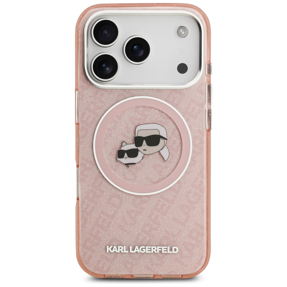 Futrola MagSafe za Apple iPhone 17 Pro, Karl Lagerfeld, IML Glitter Karl & Choupette`s Heads, Roze
