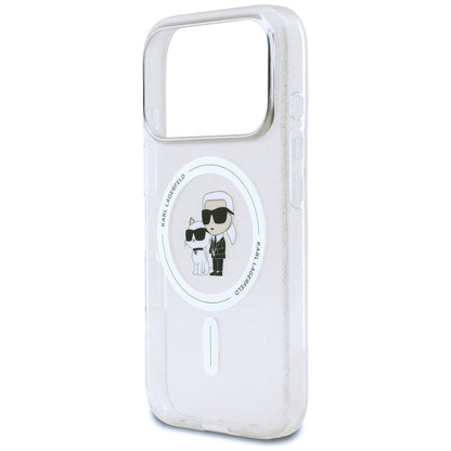 Husa MagSafe za Apple iPhone 17 Pro, Karl Lagerfeld, IML Glitter Karl & Choupette, Transparentna