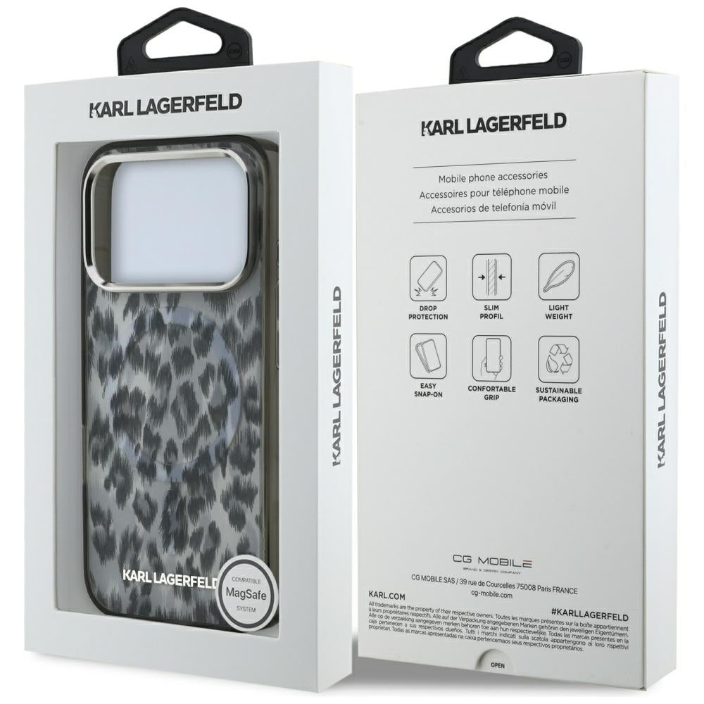 Futrola MagSafe za Apple iPhone 17 Pro, Karl Lagerfeld, IML Leopard Pattern, Crna