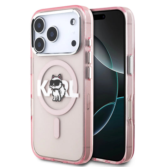 Futrola MagSafe za Apple iPhone 17 Pro, Karl Lagerfeld, IML Sketch Logo Choupette, Roze