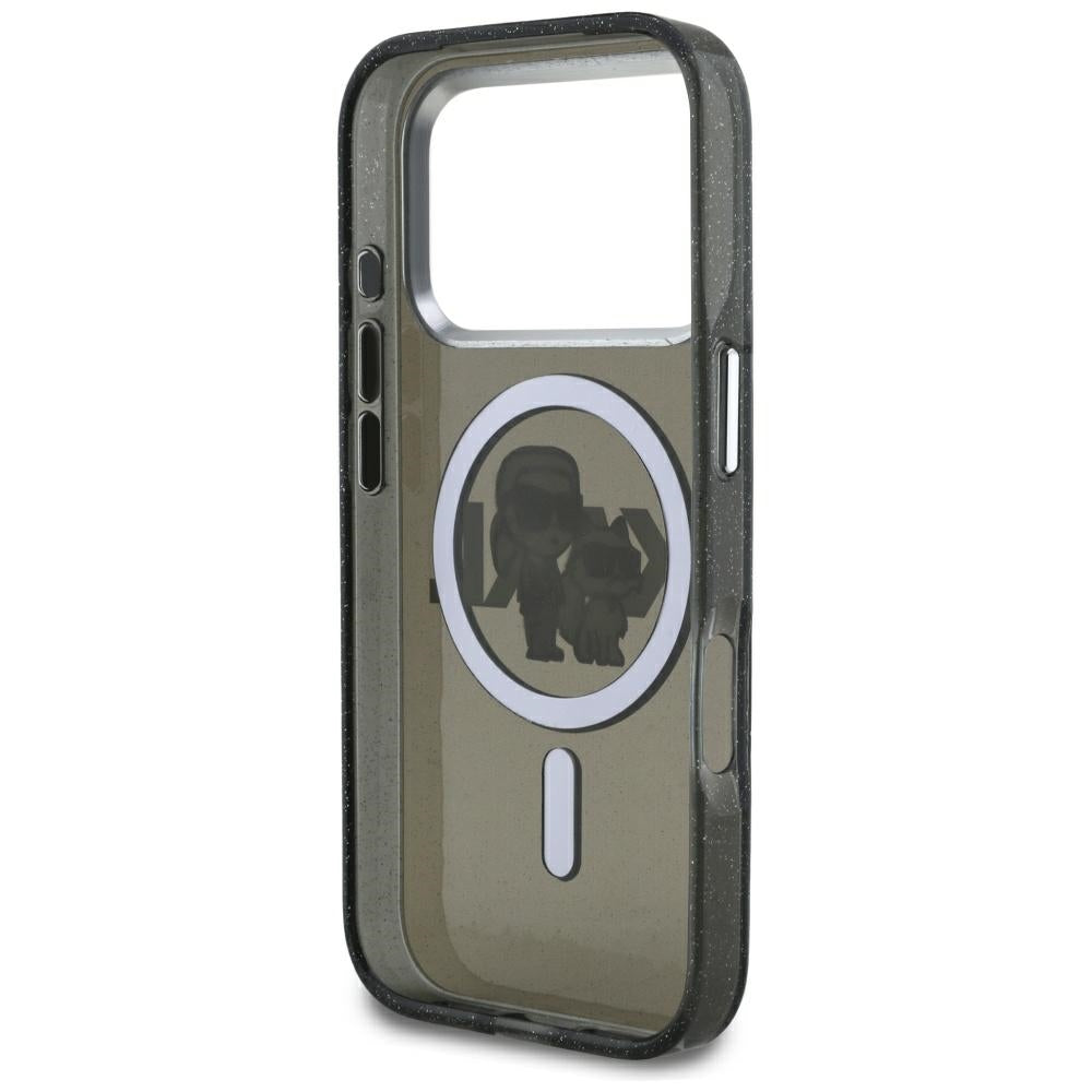 Futrola MagSafe za Apple iPhone 17 Pro, Karl Lagerfeld, IML Sketch Logo Glitter Karl & Choupette, Crna