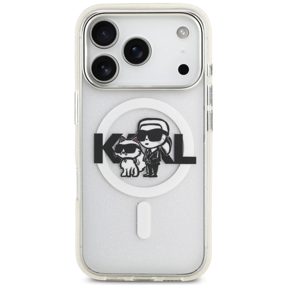 Futrola MagSafe za Apple iPhone 17 Pro, Karl Lagerfeld, IML Sketch Logo Glitter Karl & Choupette, Transparentna