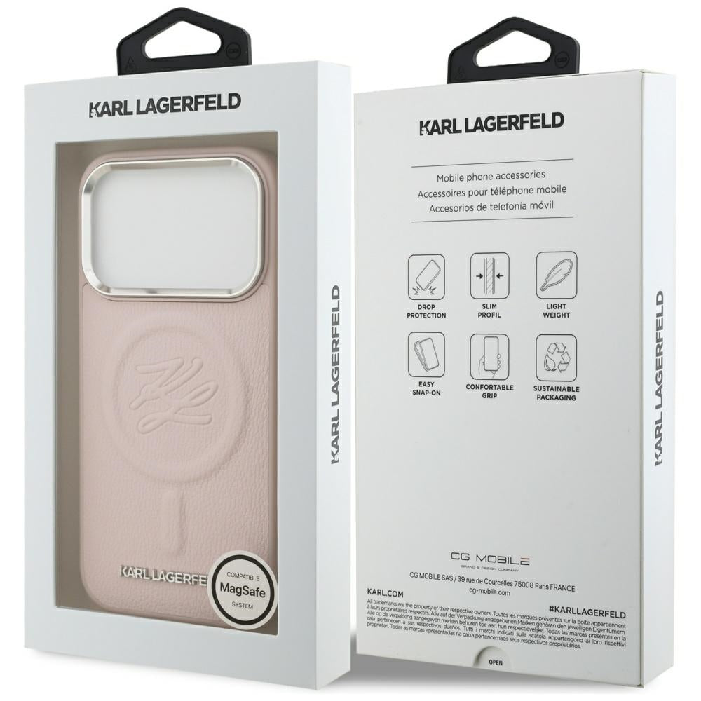 Futrola MagSafe za Apple iPhone 17 Pro, Karl Lagerfeld, Initial & Metal Logo, Roze