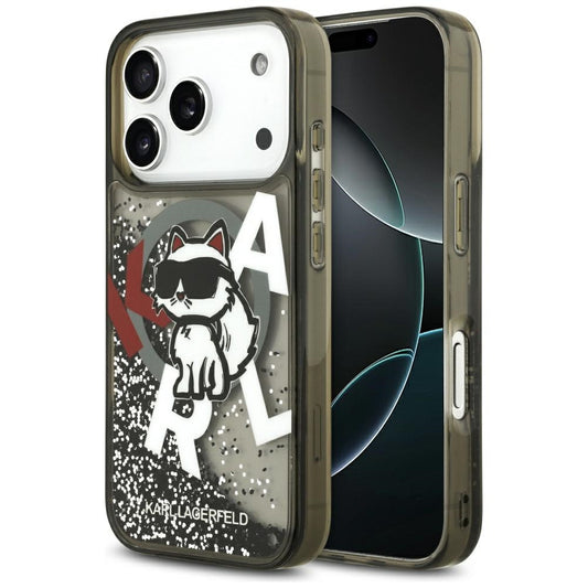 Futrola MagSafe za Apple iPhone 17 Pro, Karl Lagerfeld, Liquid Glitter Choupette Logo, Crna