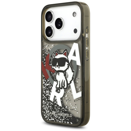 Futrola MagSafe za Apple iPhone 17 Pro, Karl Lagerfeld, Liquid Glitter Choupette Logo, Crna