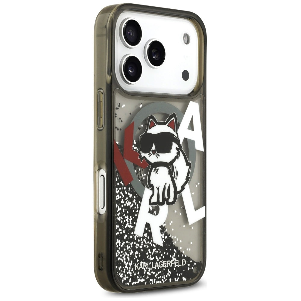 Futrola MagSafe za Apple iPhone 17 Pro, Karl Lagerfeld, Liquid Glitter Choupette Logo, Crna