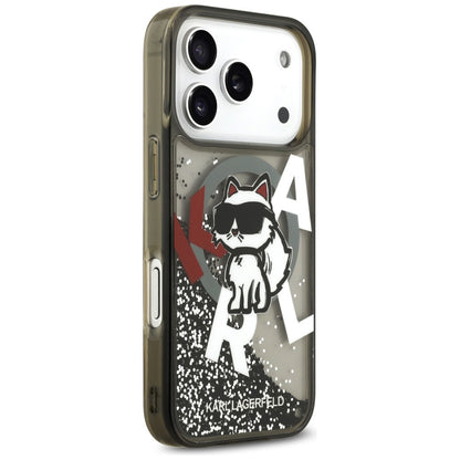 Futrola MagSafe za Apple iPhone 17 Pro, Karl Lagerfeld, Liquid Glitter Choupette Logo, Crna