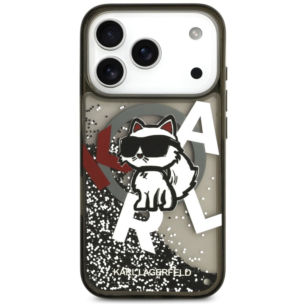 Futrola MagSafe za Apple iPhone 17 Pro, Karl Lagerfeld, Liquid Glitter Choupette Logo, Crna