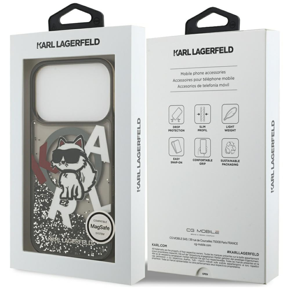 Futrola MagSafe za Apple iPhone 17 Pro, Karl Lagerfeld, Liquid Glitter Choupette Logo, Crna