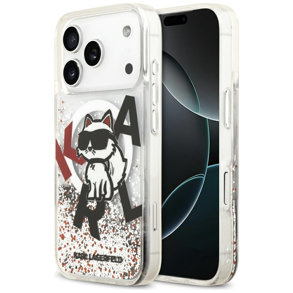 Futrola MagSafe za Apple iPhone 17 Pro, Karl Lagerfeld, Liquid Glitter Choupette Logo, Transparentna