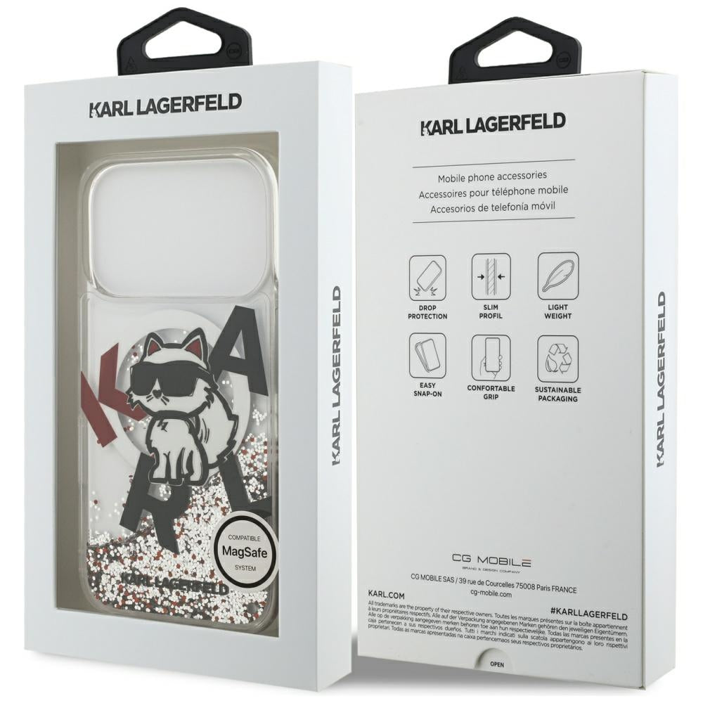 Futrola MagSafe za Apple iPhone 17 Pro, Karl Lagerfeld, Liquid Glitter Choupette Logo, Transparentna