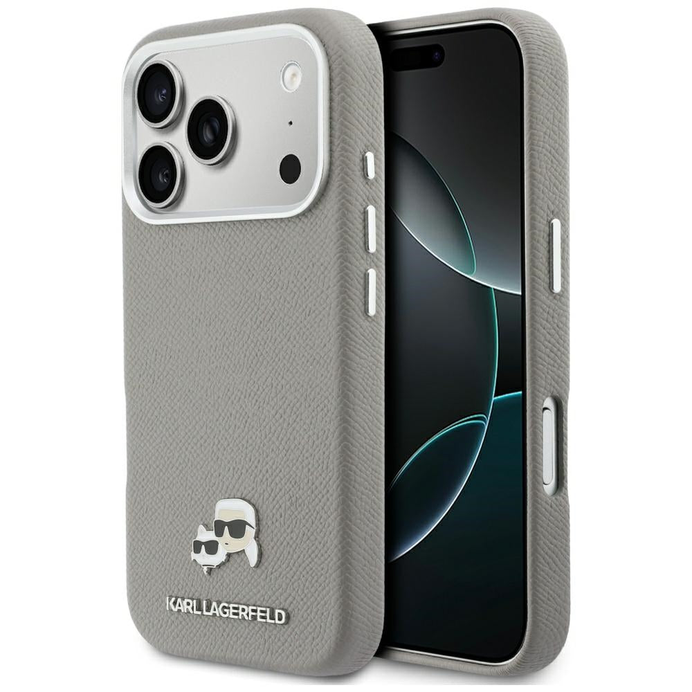 Futrola MagSafe za Apple iPhone 17 Pro, Karl Lagerfeld, Saffiano Karl & Choupette Pins, Siva