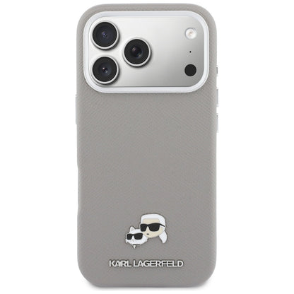 Futrola MagSafe za Apple iPhone 17 Pro, Karl Lagerfeld, Saffiano Karl & Choupette Pins, Siva