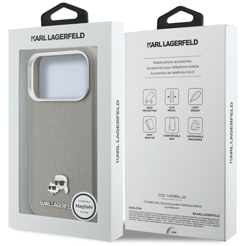 Futrola MagSafe za Apple iPhone 17 Pro, Karl Lagerfeld, Saffiano Karl & Choupette Pins, Siva