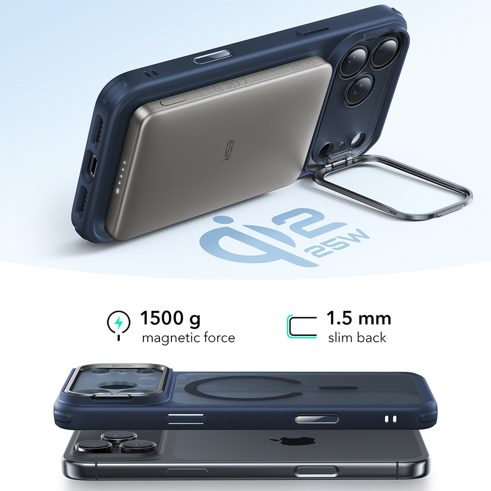 Husa MagSafe za Apple iPhone 17 Pro Max, ESR, Classic Hybrid Kickstand, Satensko Plava