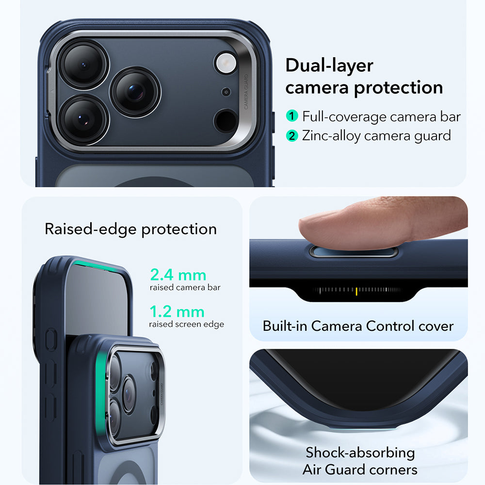 Husa MagSafe za Apple iPhone 17 Pro Max, ESR, Classic Hybrid Kickstand, Satensko Plava