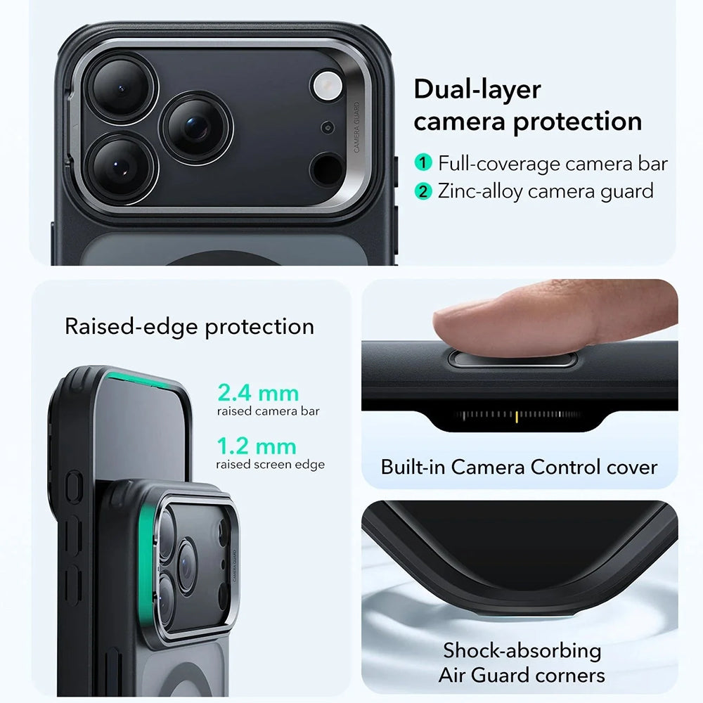Husa MagSafe za Apple iPhone 17 Pro Max, ESR, Classic Hybrid Kickstand, Crna Satinirana