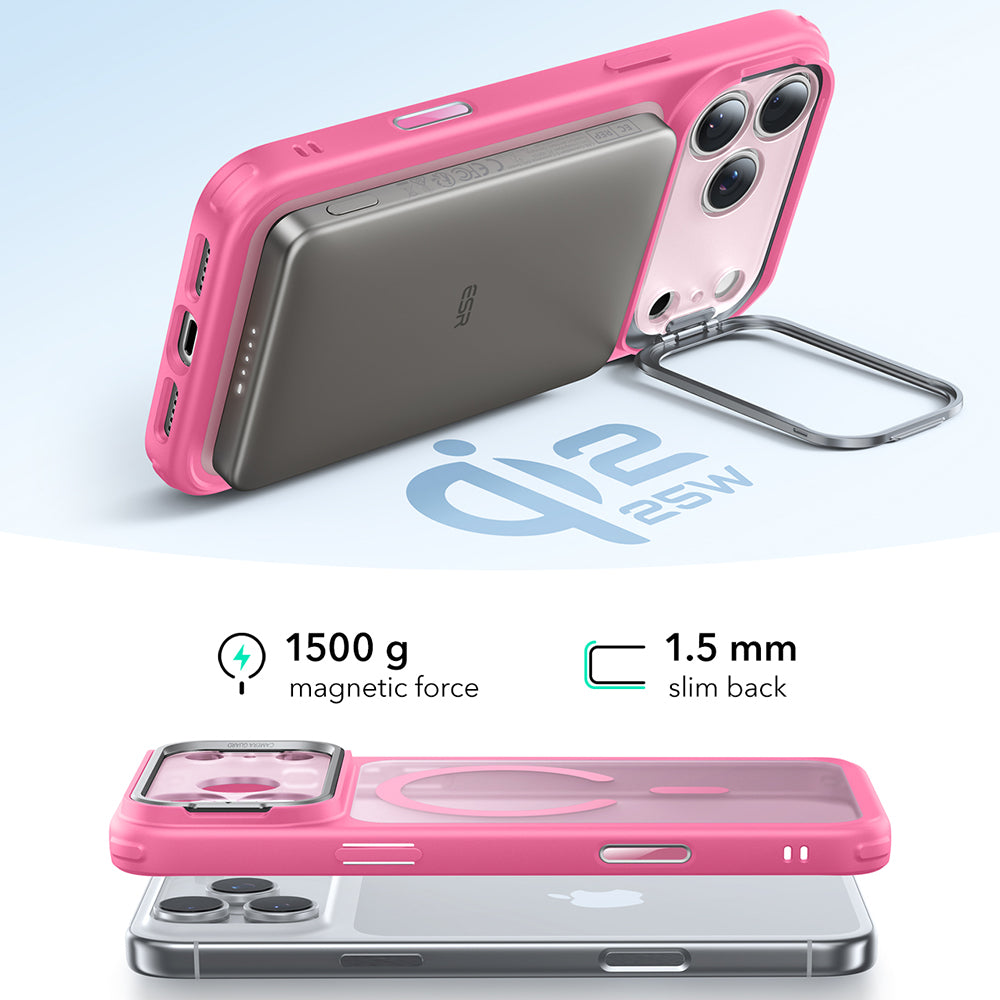 Futrola MagSafe za Apple iPhone 17 Pro Max, ESR, Classic Hybrid Kickstand, Roze Saten