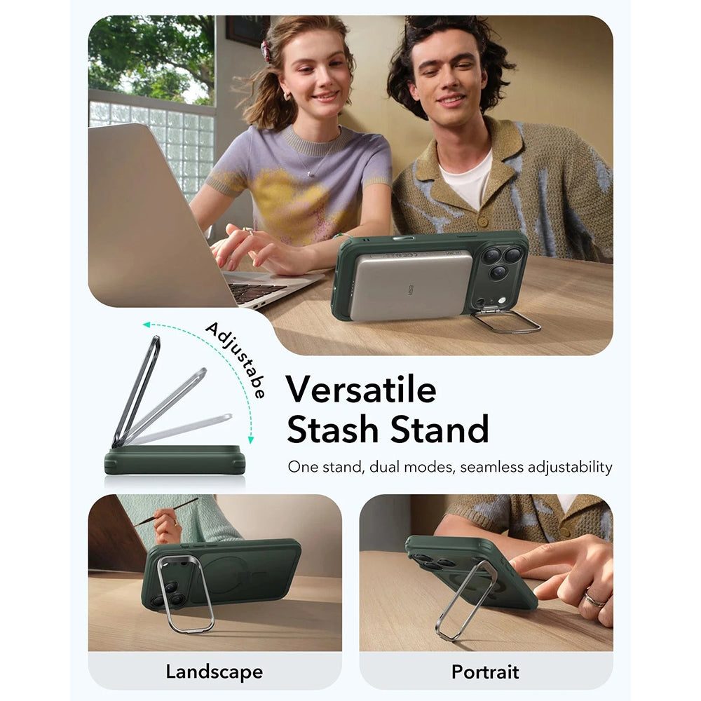 Husa MagSafe za Apple iPhone 17 Pro Max, ESR, Classic Hybrid Kickstand, Zelena Satenasta