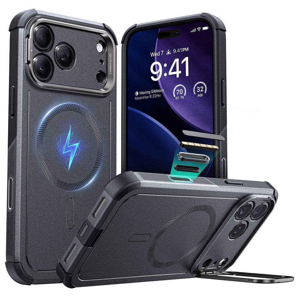 Futrola MagSafe za Apple iPhone 17 Pro Max, ESR, Cyber Armor Kickstand, Siva