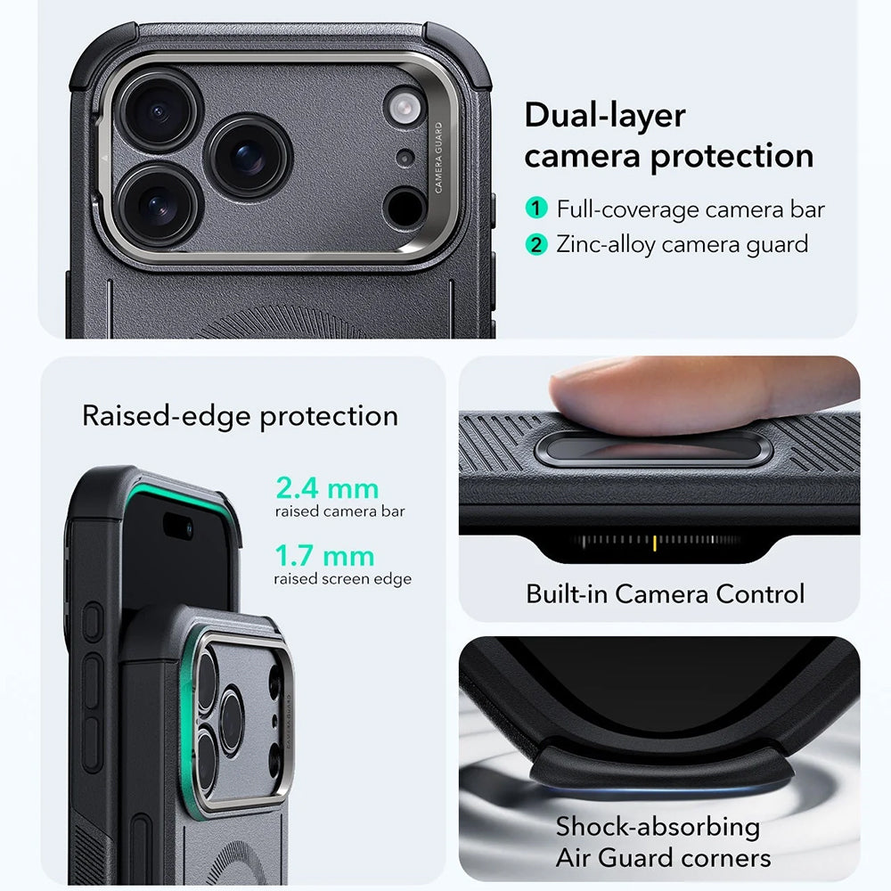 Futrola MagSafe za Apple iPhone 17 Pro Max, ESR, Cyber Armor Kickstand, Siva