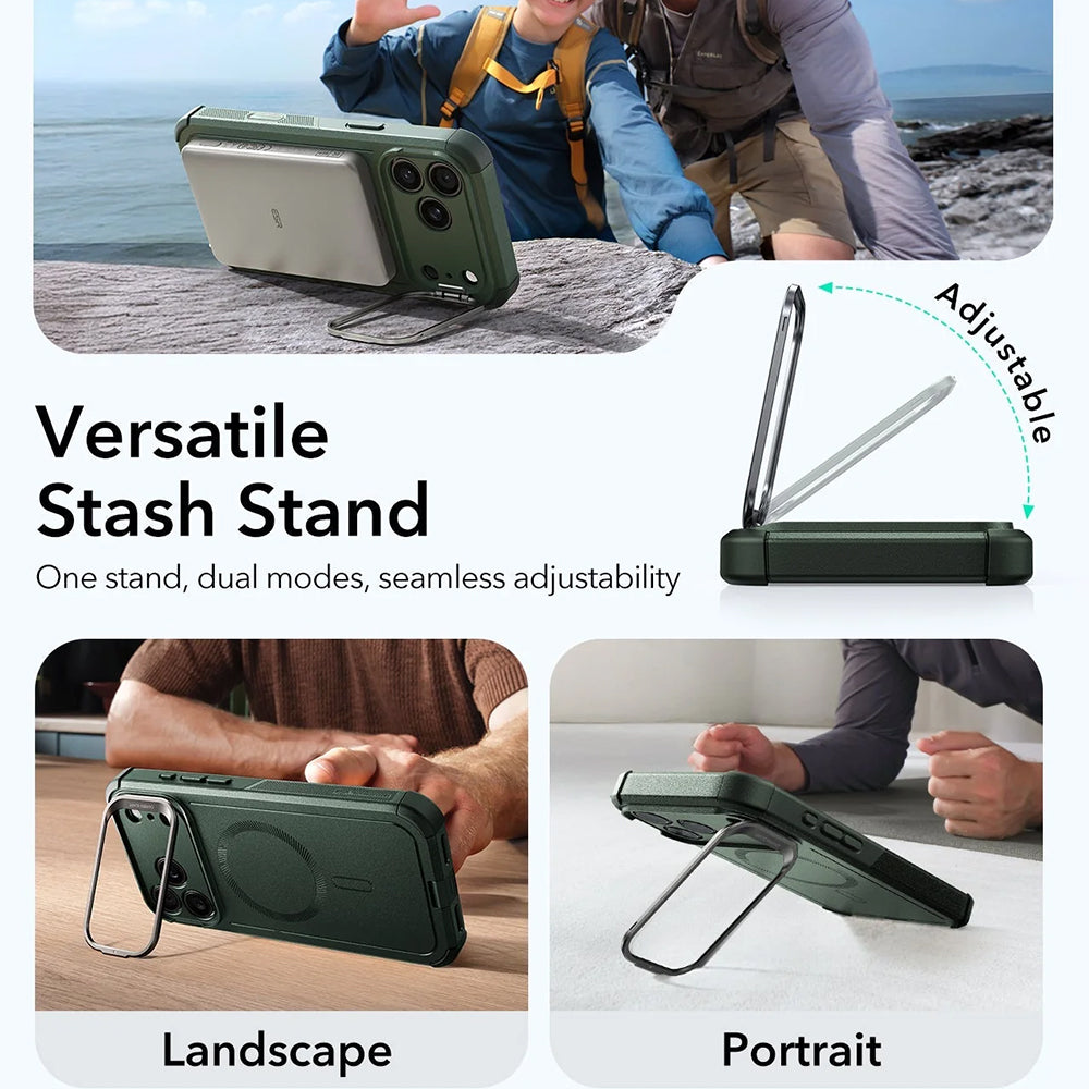 Futrola MagSafe za Apple iPhone 17 Pro Max, ESR, Cyber Armor Kickstand, Zelena