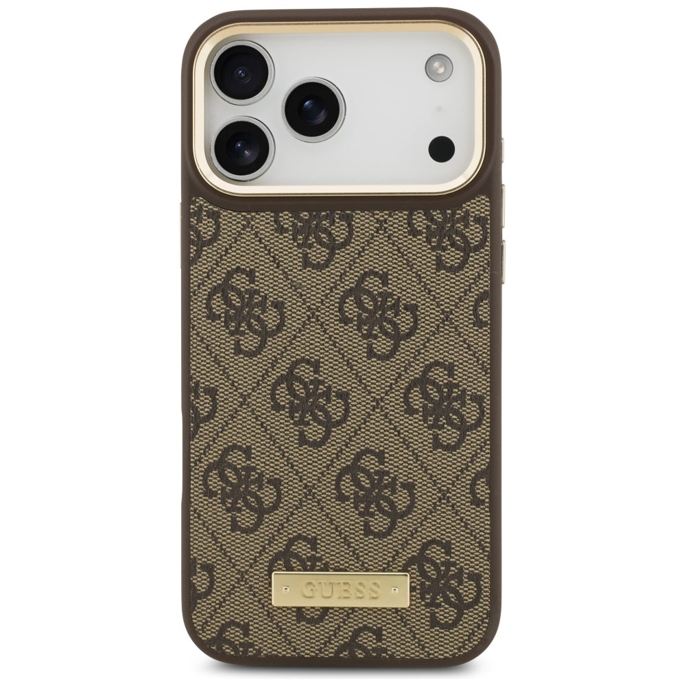 Futrola MagSafe za Apple iPhone 17 Pro Max, Guess, 4G Logo Plate, Braon
