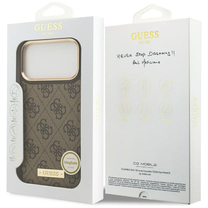 Futrola MagSafe za Apple iPhone 17 Pro Max, Guess, 4G Logo Plate, Braon