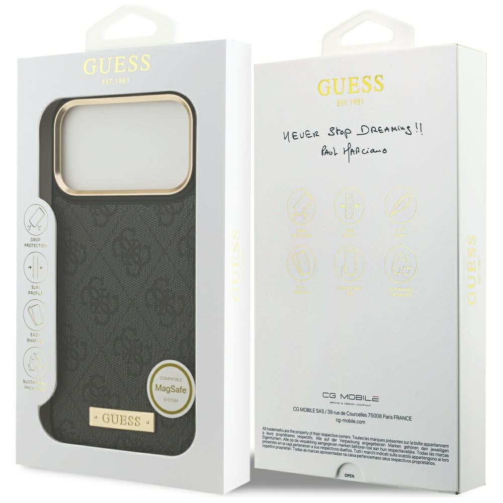 Futrola MagSafe za Apple iPhone 17 Pro Max, Guess, 4G Logo Plate, Crna