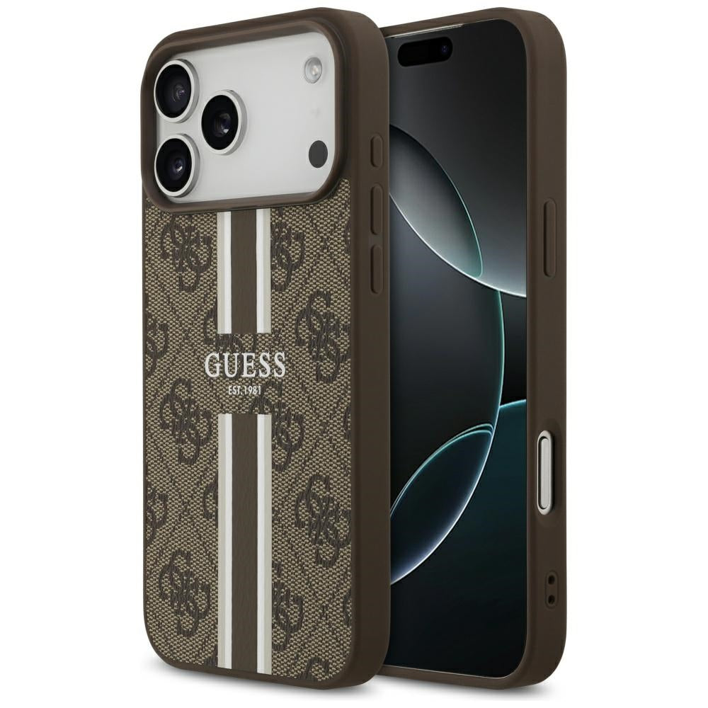 Futrola MagSafe za Apple iPhone 17 Pro Max, Guess, 4G Printed Stripes, Braon