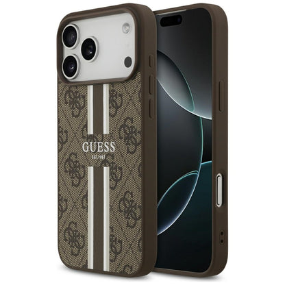 Futrola MagSafe za Apple iPhone 17 Pro Max, Guess, 4G Printed Stripes, Braon