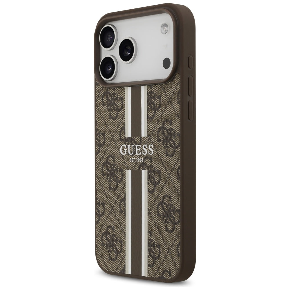 Futrola MagSafe za Apple iPhone 17 Pro Max, Guess, 4G Printed Stripes, Braon